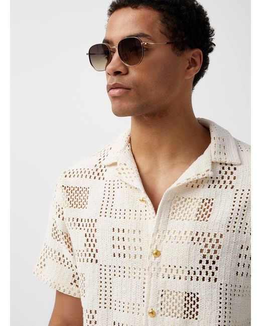 Portuguese Flannel White Mosaic Square Crochet Shirt for men