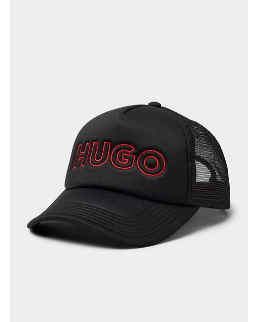 HUGO Black Red Letters Trucker Cap for men