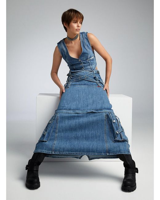 Tripp Nyc Blue Straps Denim Convertible Skirt