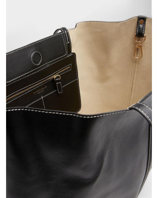 Vanessa Bruno Black Daily Topstitched Large Leather Tote