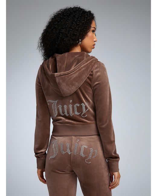 Juicy Couture Brown Diamond Logo Zippered Hood Sweatshirt
