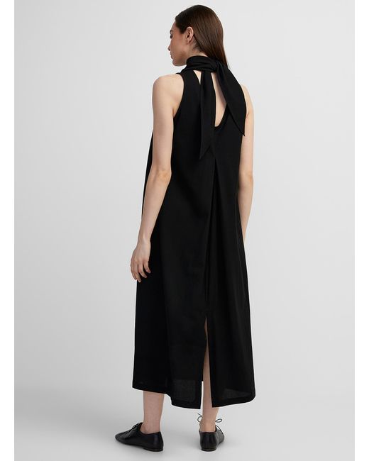 Issey Miyake Black Draped Collar Jersey Dress