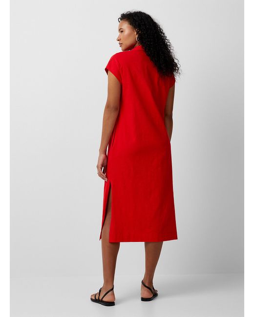 Contemporaine Red Striped Johnny Collar Jersey Dress