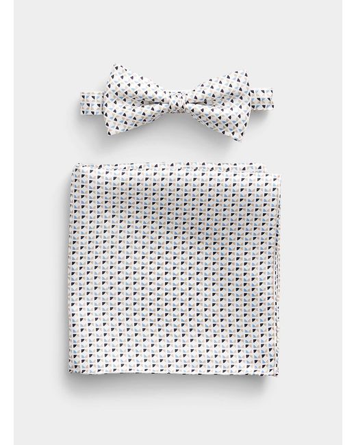 Olymp White Retro Geo Bow Tie And Pocket Square Set for men