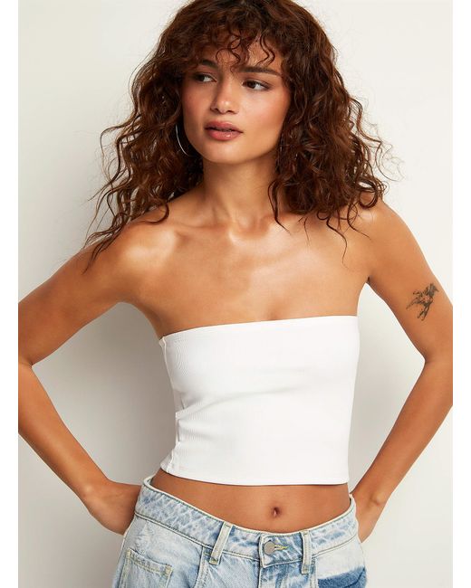 Icône Brown Finely Ribbed Cropped Tube Top