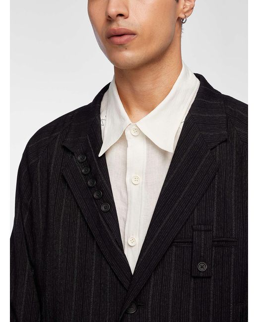 Yohji Yamamoto Black Woven Stripes Flowy Jacket for men