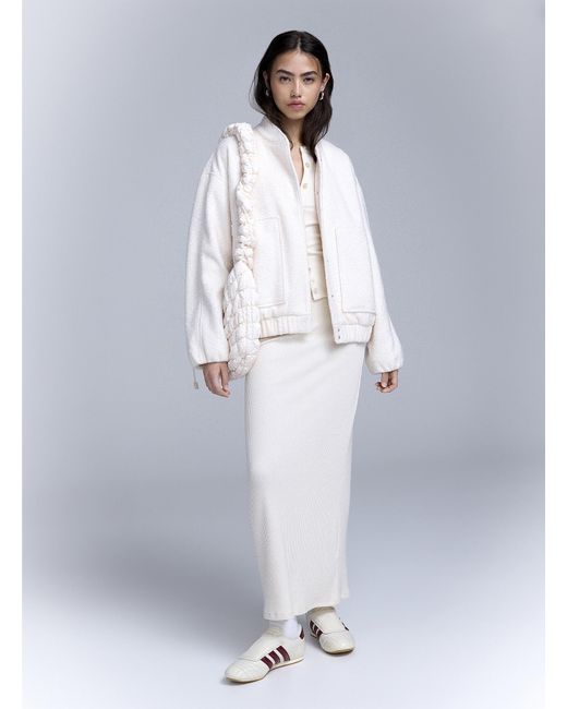 Twik White Large Pockets Bouclé Knit Jacket