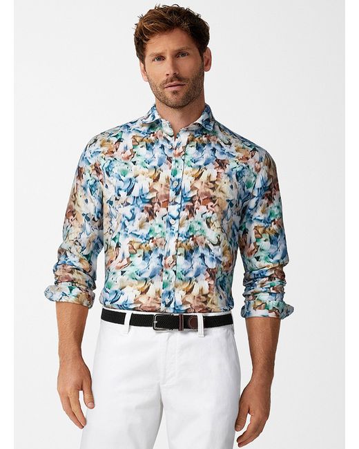 Olymp Blue Abstract Floral Pure Linen Shirt for men