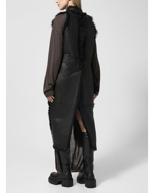Rick Owens Black Long Sleeveless Shearling Vest