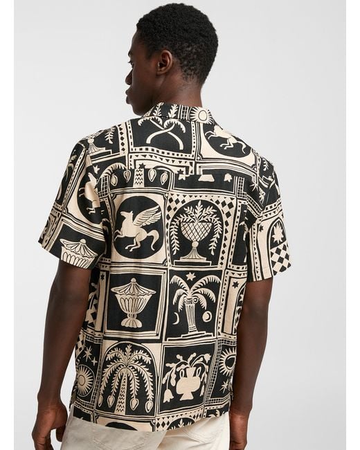 KUWALLA Black Antic Tropical Camp Shirt for men