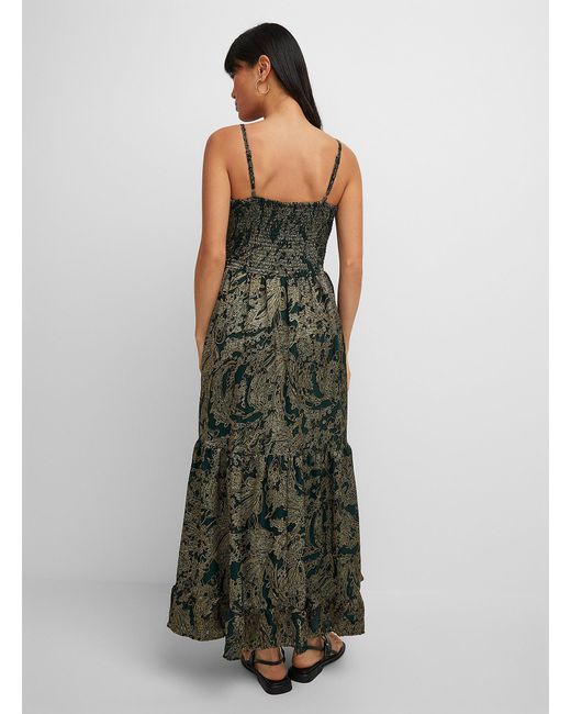 Icône Forest Green Paisley Flared Long Dress