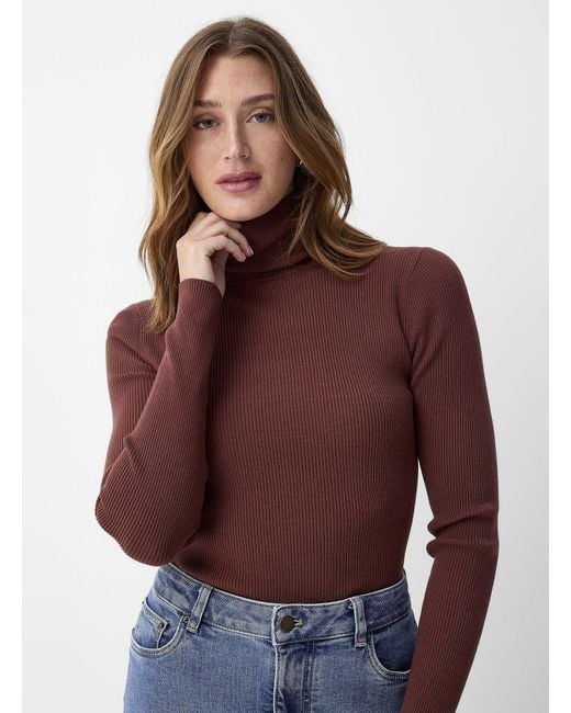 Contemporaine Red Ribbed Turtleneck Sweater