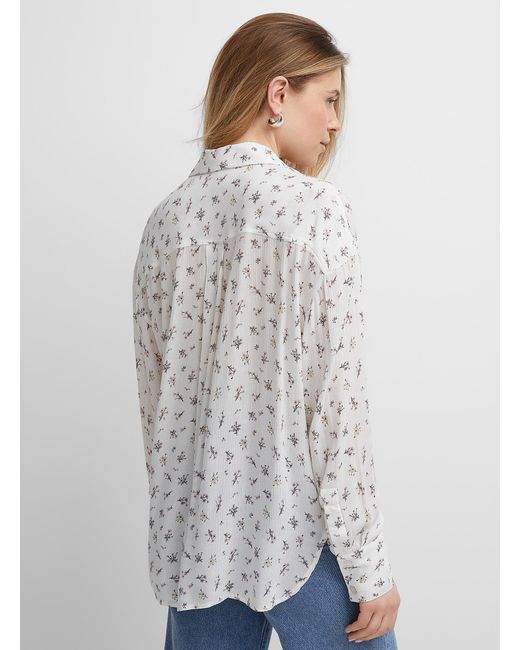 Icône White Loose Crinkled Texture Printed Shirt