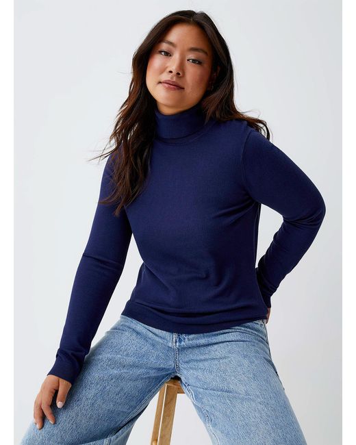 Twik Blue Solid Turtleneck Sweater