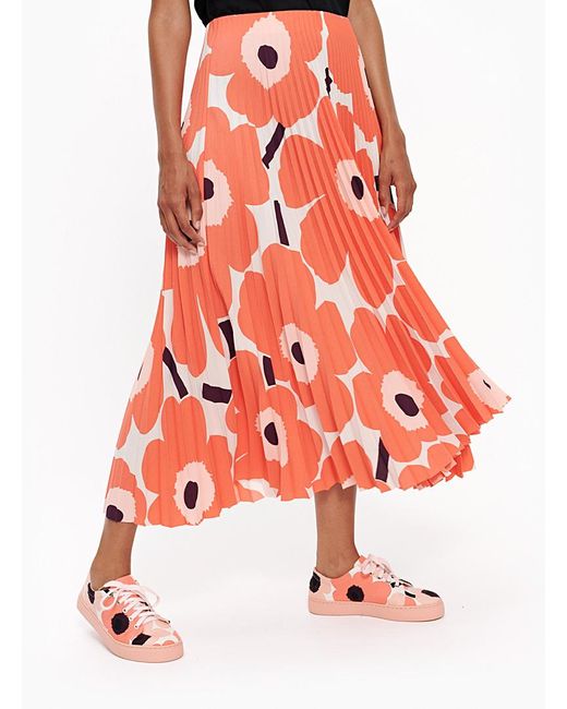 Marimekko Viserrys Unikko Pleated Skirt in Orange | Lyst Canada