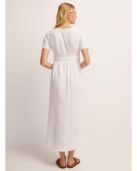 Vero Moda Natural Cotton Gauze Maxi White Buttoned Dress