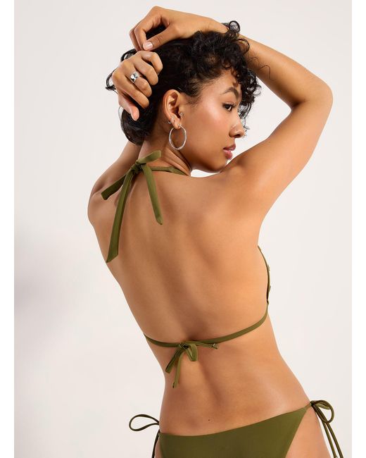 Simon's Green Pearly Button Halter Triangle Bikini Top