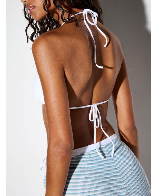 Simon's White Halter String Triangle Bra