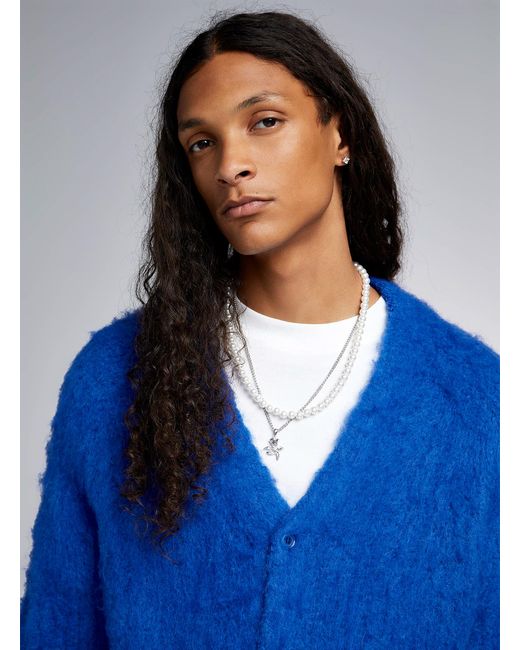 Obey Blue Patron Fuzzy Cardigan for men