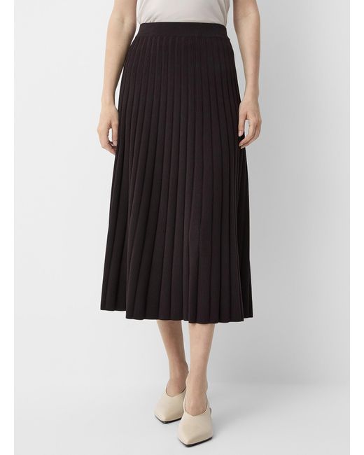 Contemporaine White Wide Ribbing Flared Midi Skirt
