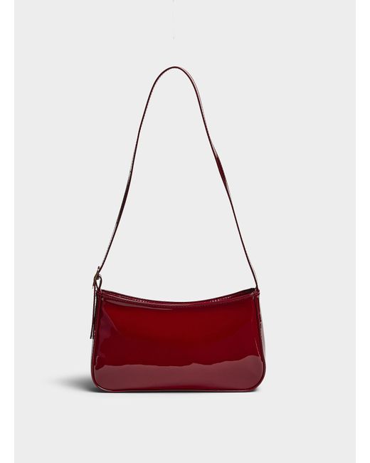 Simon's Red Rectangular Faux Patent Leather Shoulder Bag