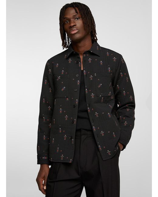 Wax London Black Totem Embroidery Embossed Overshirt for men