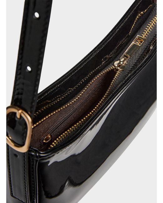Simon's White Rectangular Faux Patent Leather Shoulder Bag