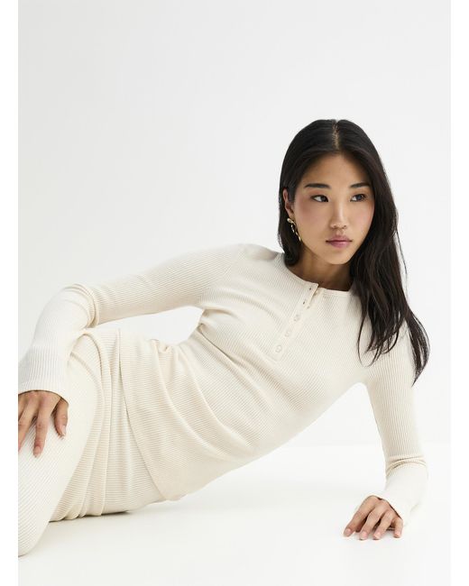 Twik Natural Soft Ribbing Henley Collar T