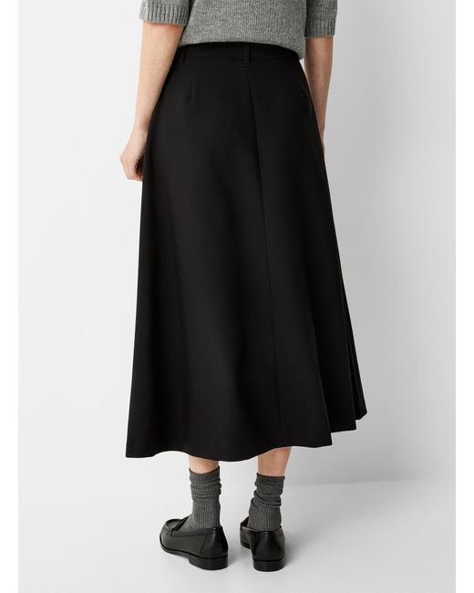 Contemporaine Black Flowy Flared Buttoned Skirt