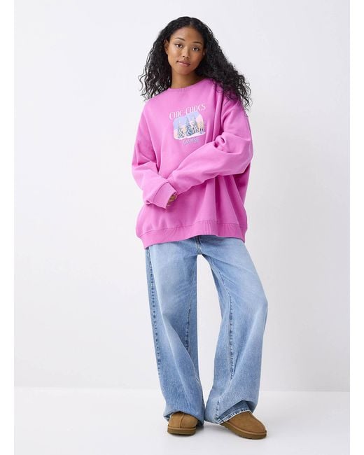 Twik Pink Destination Oversized Fleece Sweatshirt