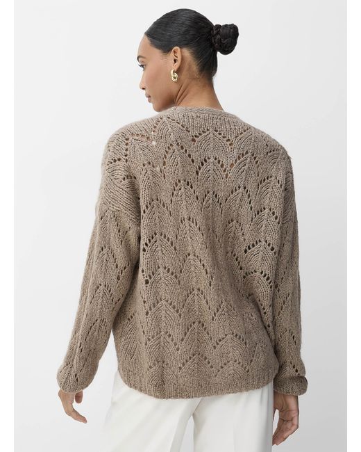 Contemporaine Gray Touch Of Wool And Mohair Loose Openwork Cardigan
