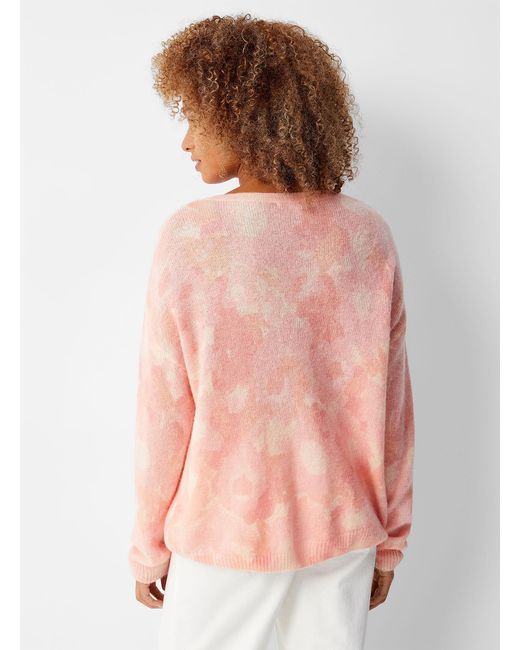 Contemporaine Pink Colorful Flower Garden Fuzzy Knit Sweater