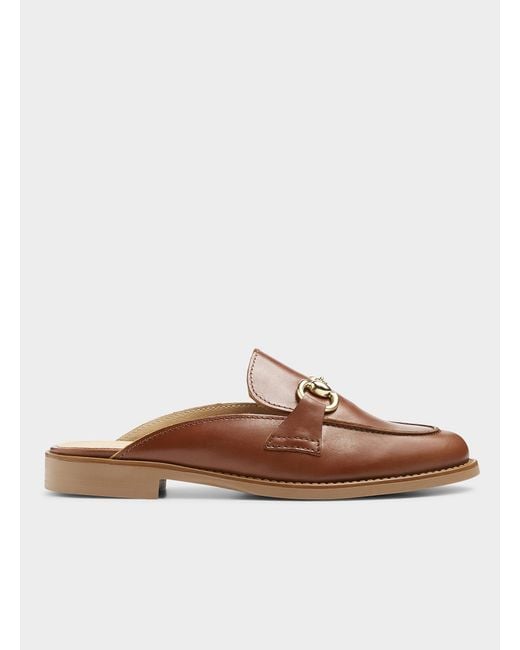 Simon's Brown Golden Bit Loafer Mules Women