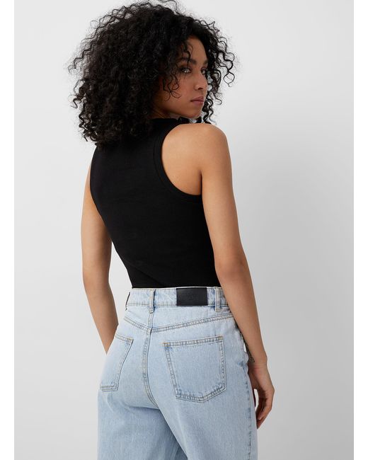 Icône Denim Ribbed Henley Bodysuit in 