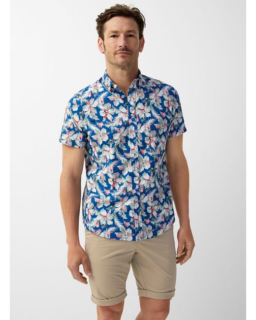 Report Collection Blue Soft Tropical Garden Shirt for men