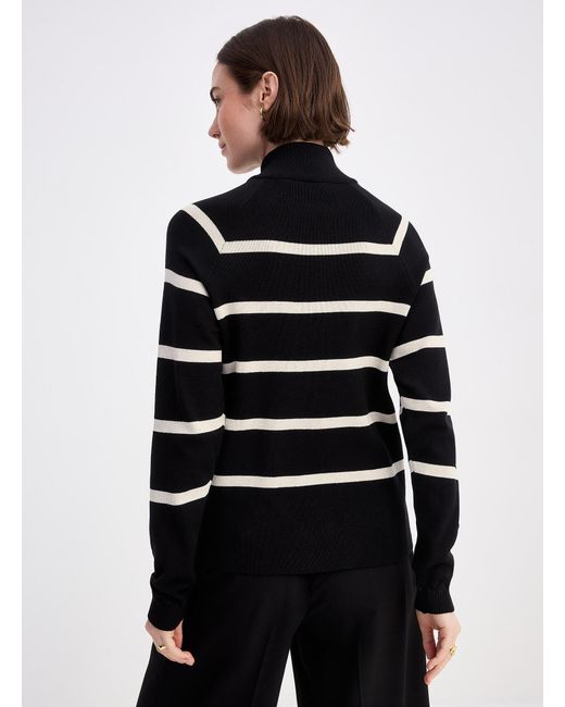 Cream Black Buttoned Mock