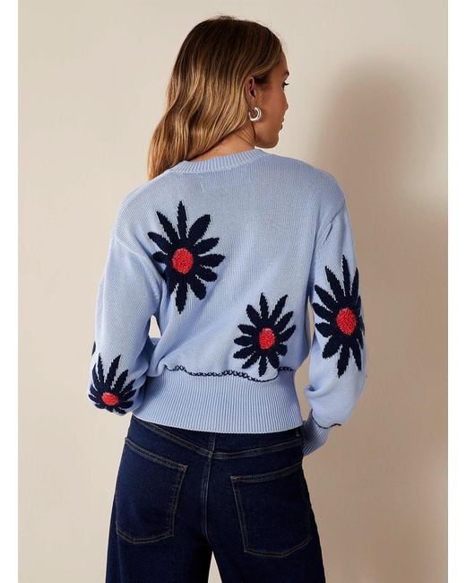 Benetton Blue Textured Flowers Sweater