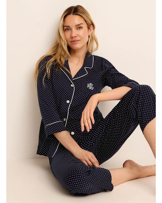 Ralph Lauren Blue Delicate Pattern Piped Pyjama Set