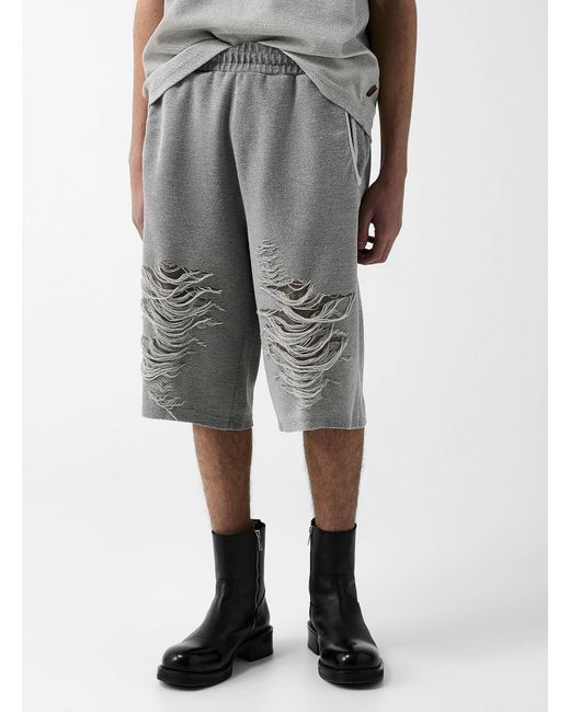DIESEL Gray Frayed And Distressed Effect Terry Bermuda Short for men