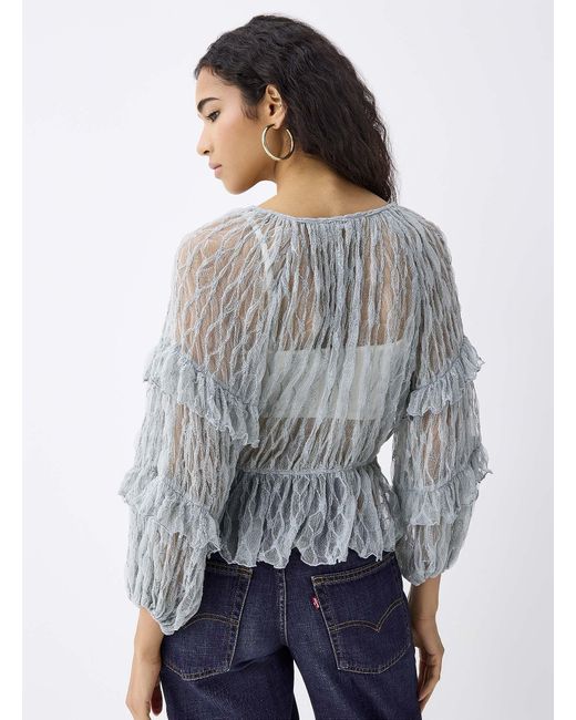 Twik Gray Lace And Ruffle Blouse