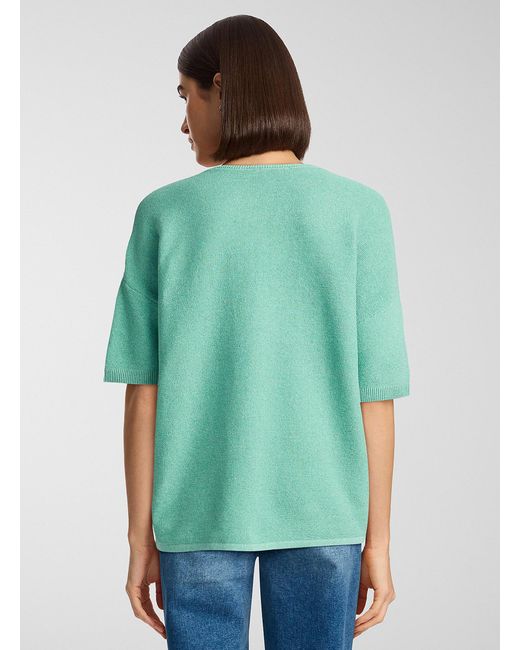 Fransa Green Embossed Seam Loose Sweater