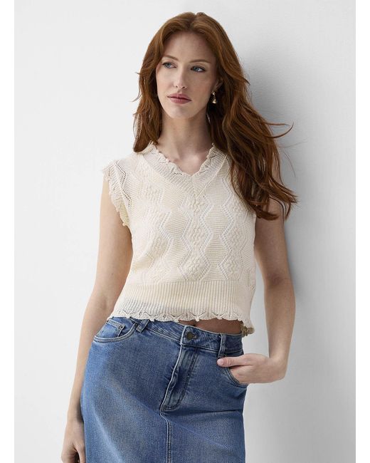 Contemporaine Blue Scalloped Edging Openwork Sweater Vest Exclusive Collection From Italy