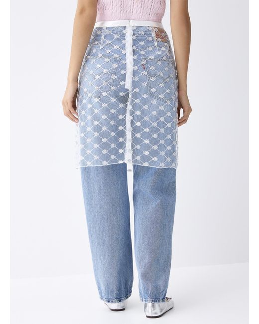 Twik Blue Sequined Diamond Pattern Tulle Skirt