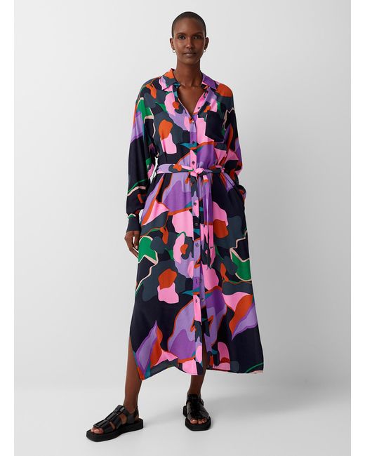 FRNCH Multicolor Adenisse Colourful Abstraction Shirtdress