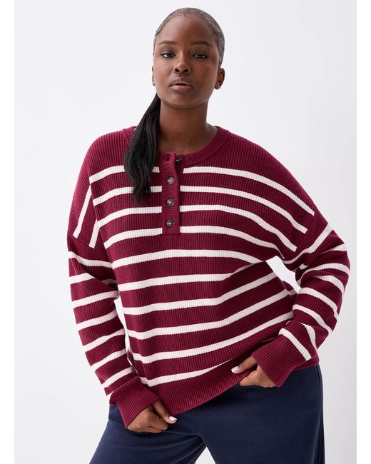 Twik Red Striped Henley Collar Sweater