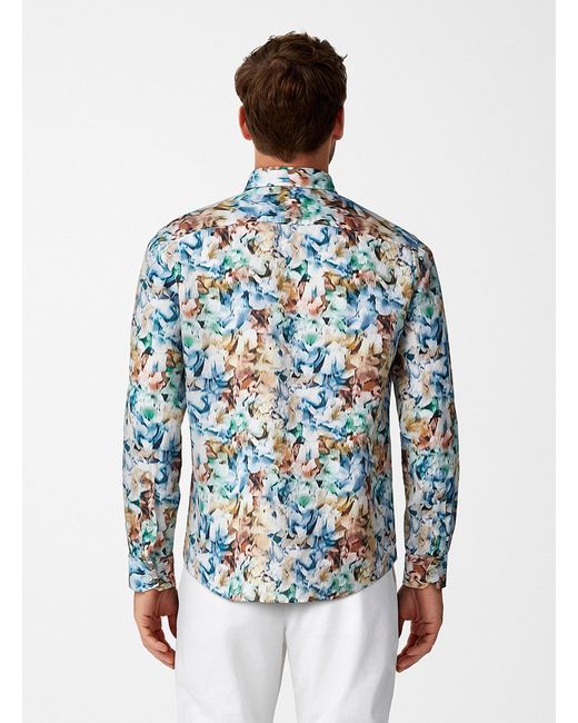 Olymp Blue Abstract Floral Pure Linen Shirt for men