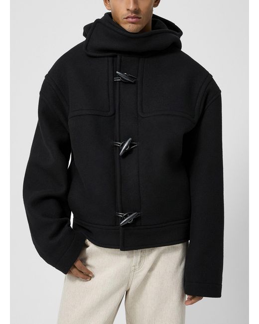 Jacquemus Black Cabana Asymmetrical Collar Virgin Wool Duffel Coat for men