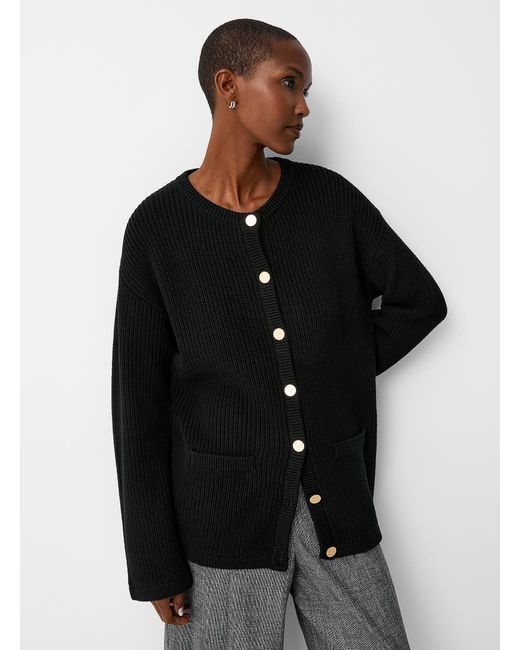 Contemporaine Black Jewel Buttons Thick 100% Cotton Cardigan