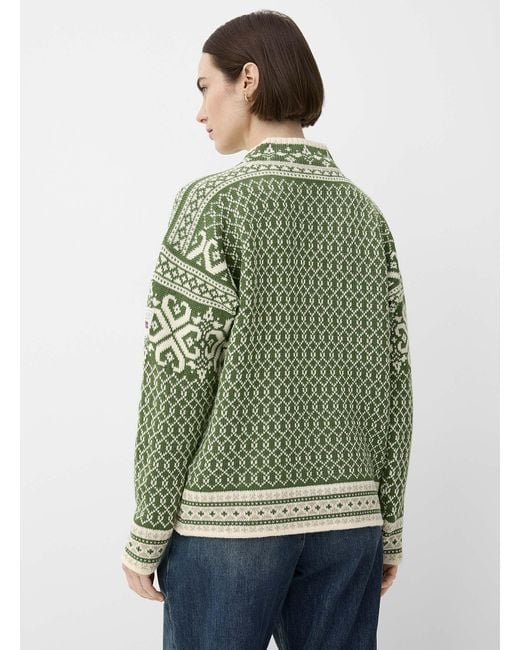 Dale Of Norway Green Leknes Pure Wool Zippered Neck Sweater