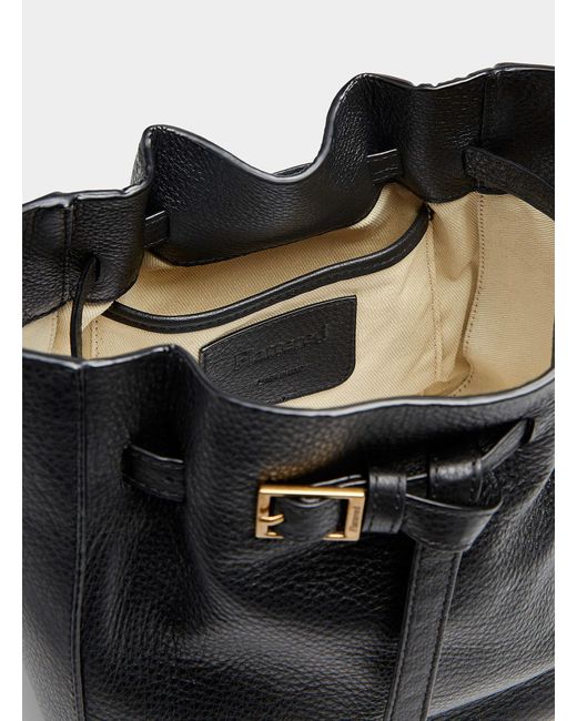 Flattered Black Bo Small Belted Leather Bucket Bag